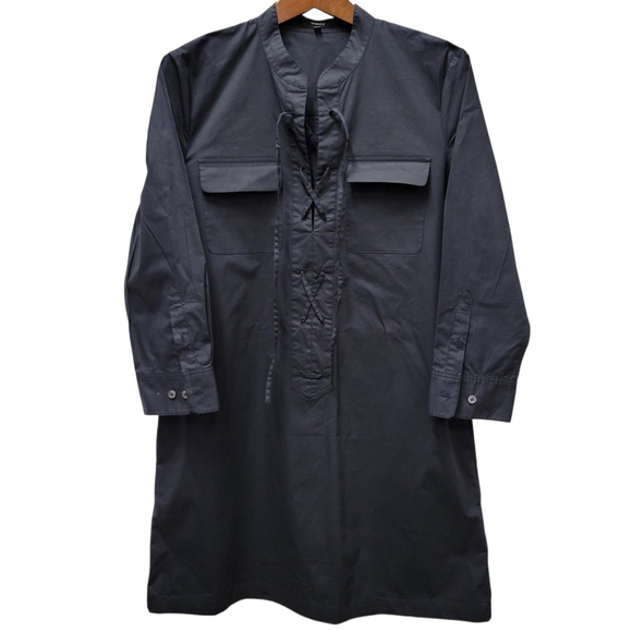 THEORY Shift Poplin Tunic Black Lace-Up Long-Sleeves Dress Size 6 Women's - Picture 1 of 7